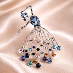Elegant Ballet Dancer Brooch – Sparkling Crystal Fringe Skirt Pin